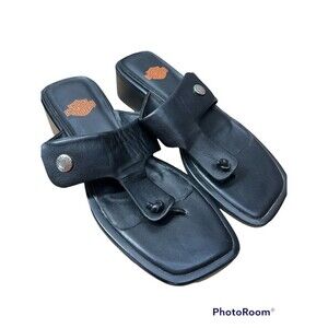 Harley Davidson Motorcycle womens sz 5.5 black leather sandals shoes Heels Used